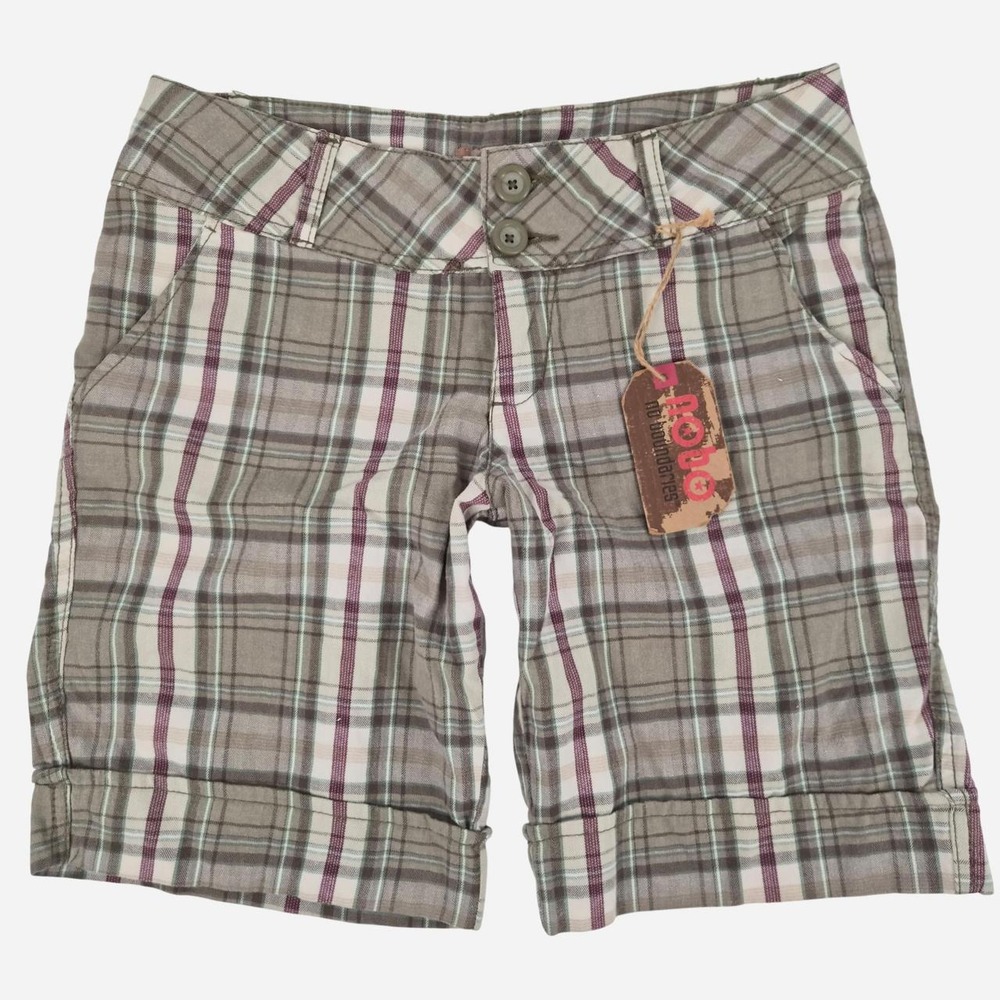 Y2K Plaid cuffed Bermuda Shorts Preppy Skater Long Cuffed Shorts